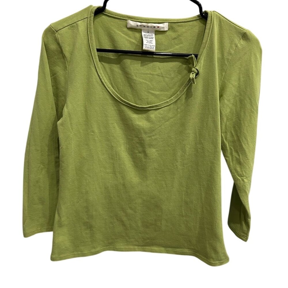 Studio M Womens Green Long Sleeve Scoop Neck Top Size Small